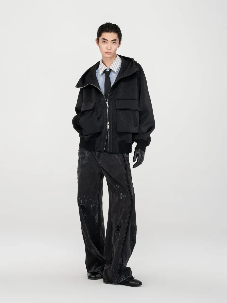 Feng Chen Wang Black Subtle Shimmer hoodie S-M-L
