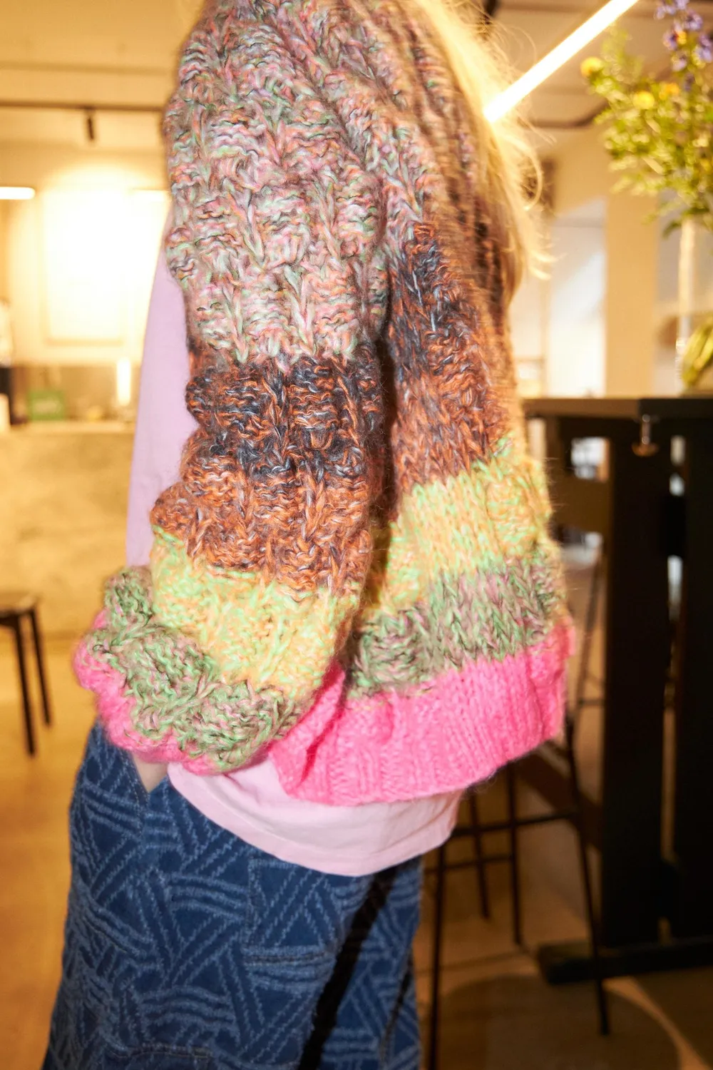 DAWN x DARE ARENA RAINBOW strikcardigan pink multi mohair