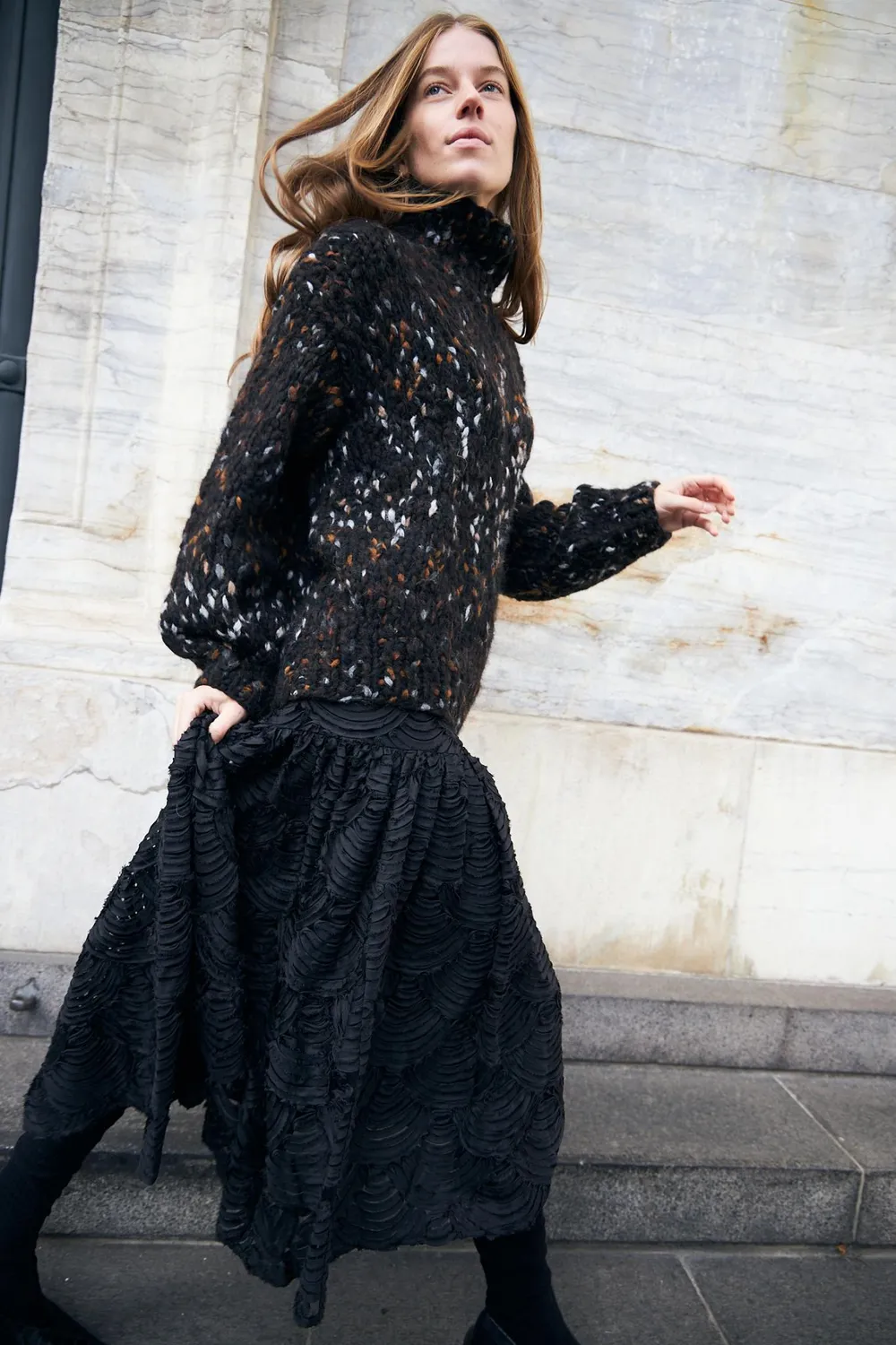 DAWNXDARE Naomi nederdel midi sort broderi