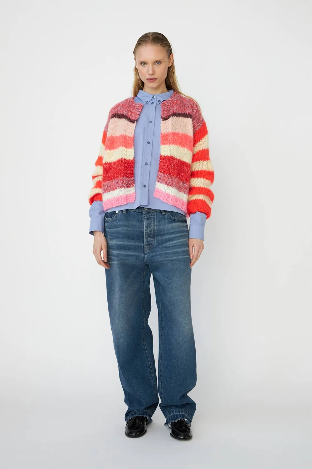 DAWNXDARE GABI 321-253 cardigan 935 rød-pink stribet
