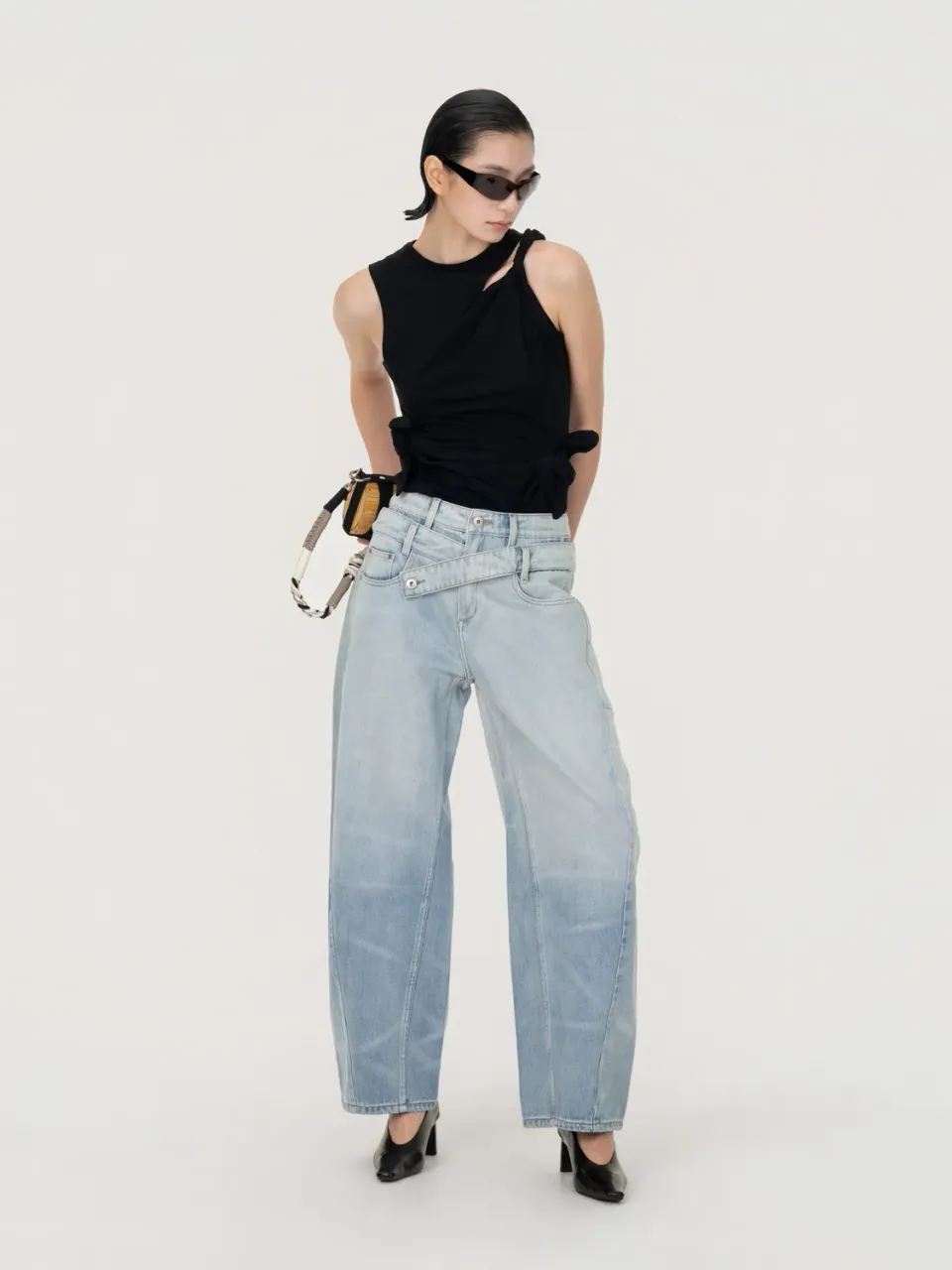 Feng Chen Wang Double Waist Denim Trousers denimbukser blå