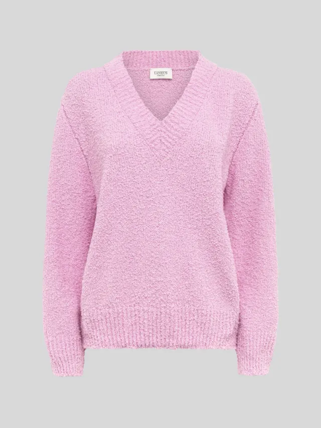 Laneus Soft V-hals striktrøje rosa uld