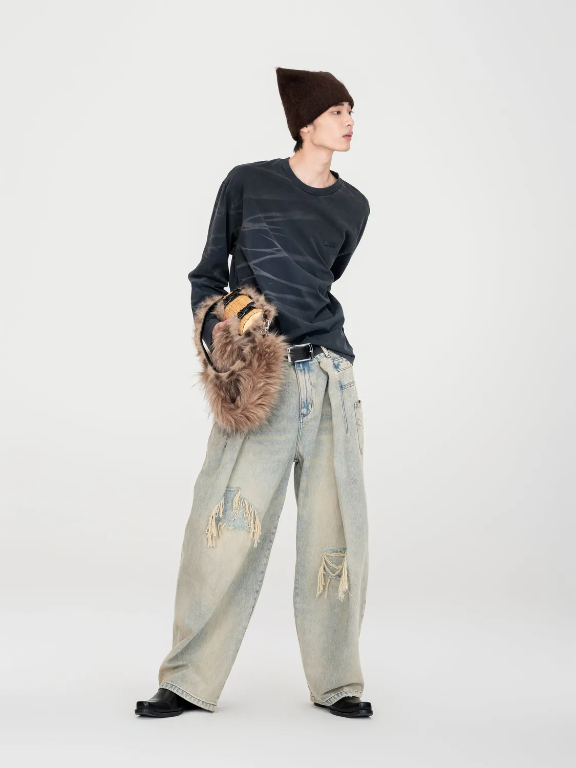 Feng Chen Wang Dark Navy langærmet t-shirt navy