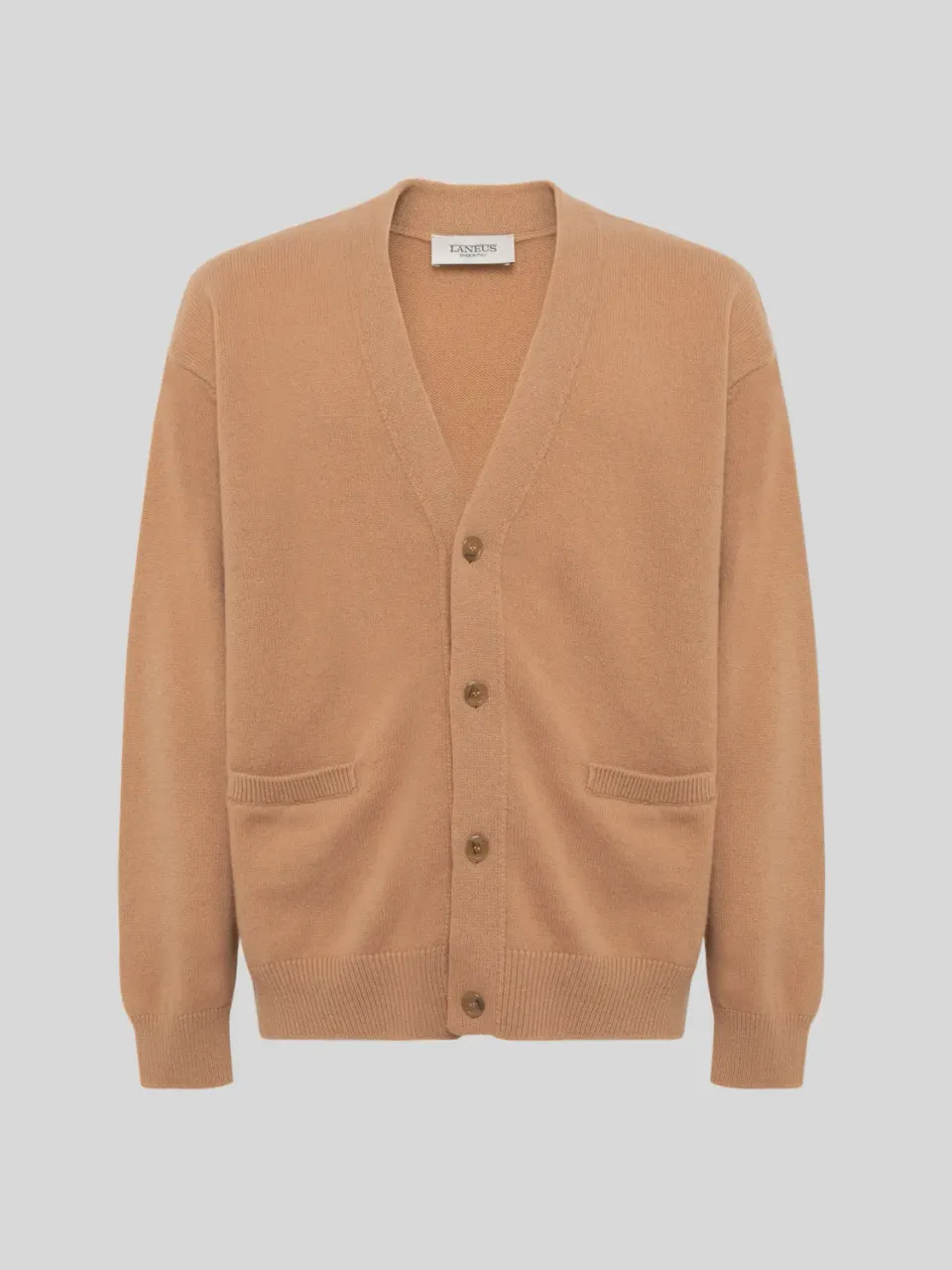 Laneus Wool and Cashmere Cardigan camel merino herre
