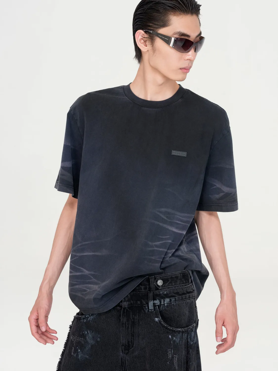 Feng Chen Wang Washed Spray-Dyed T-shirt mørk navy bomuld