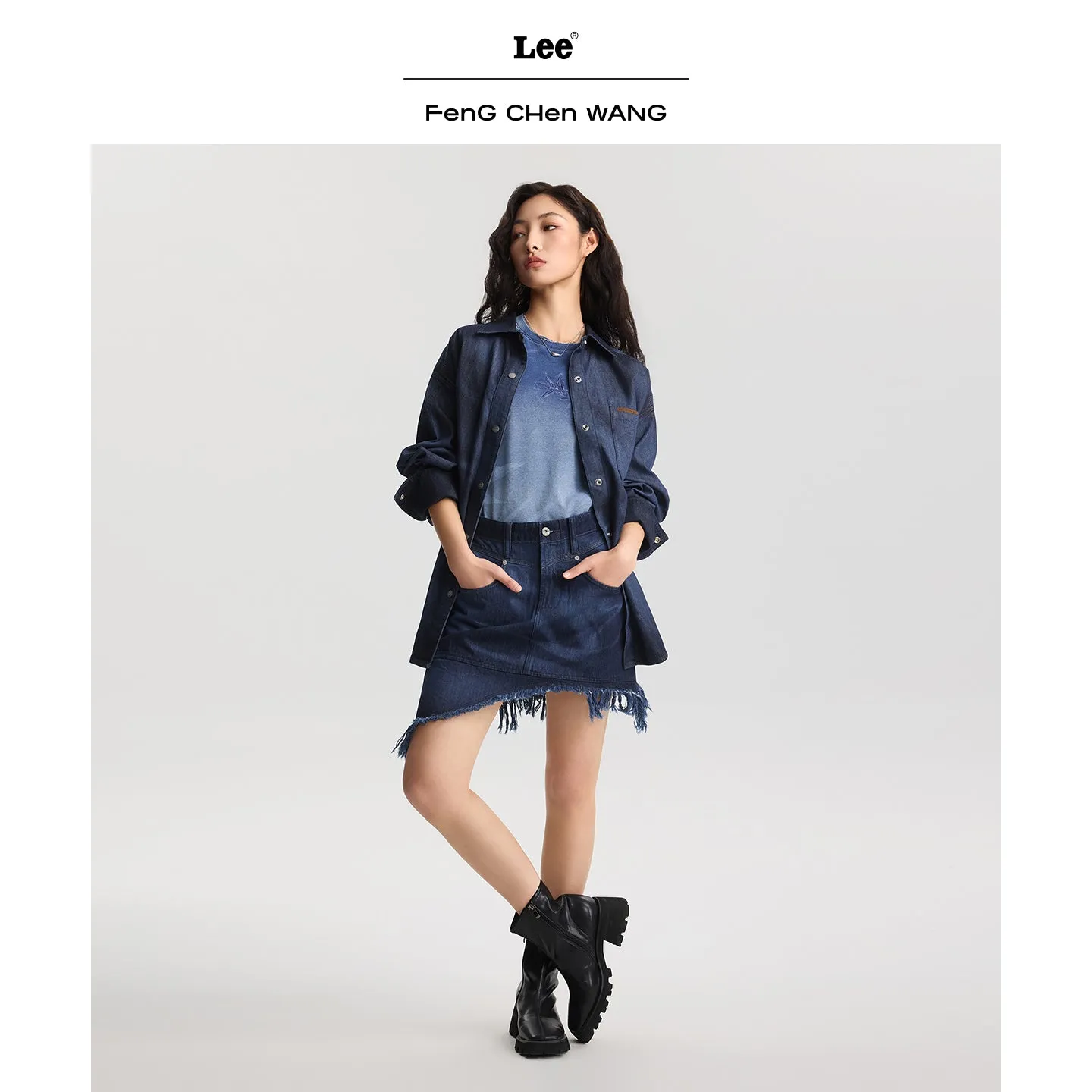 Lee x Feng Chen Wang Women denimnederdel mørk asymmetrisk