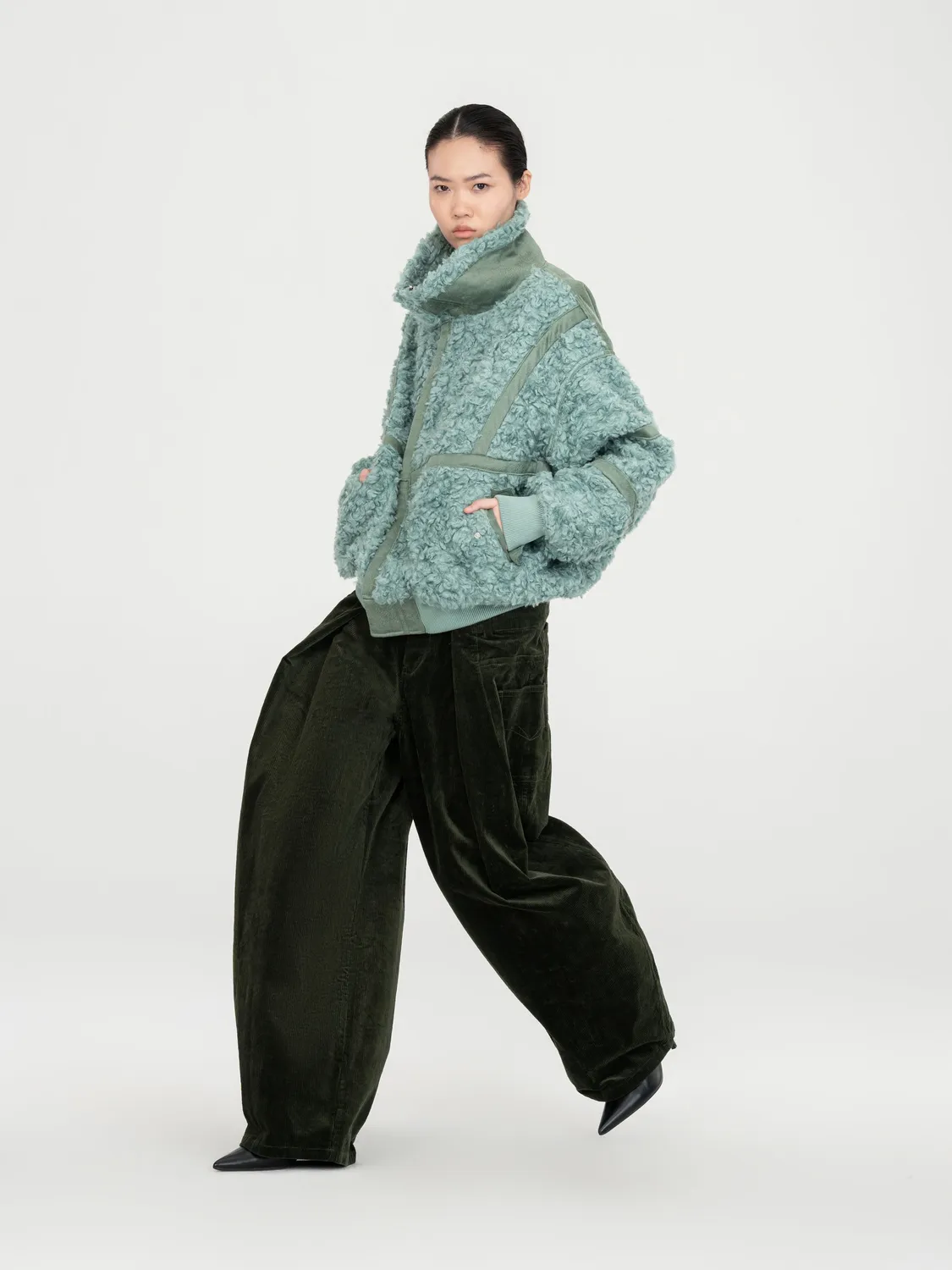 Feng Chen Wang Green Washed Corduroy Bukser grøn fløjl