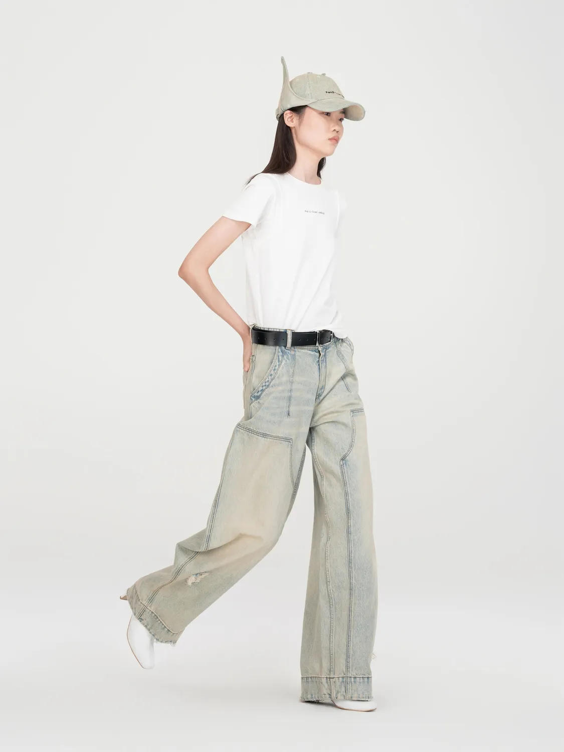 Feng Chen Wang Vintage Washed deconstructed jeans lyseblå