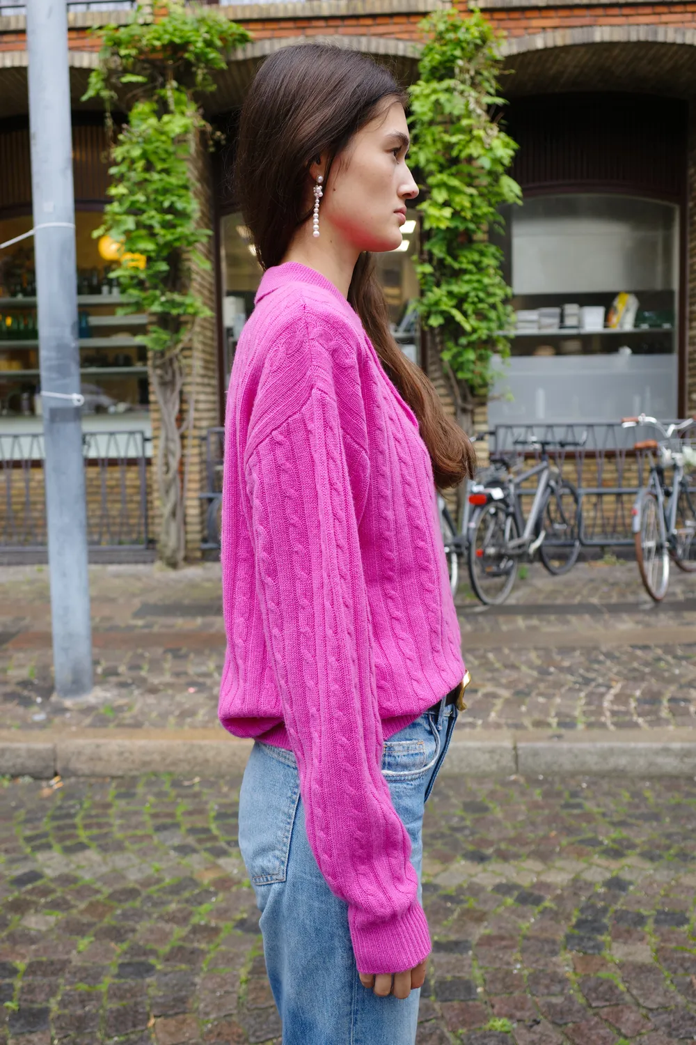 Caro Editions Cable-Knit Polo pink cashmere