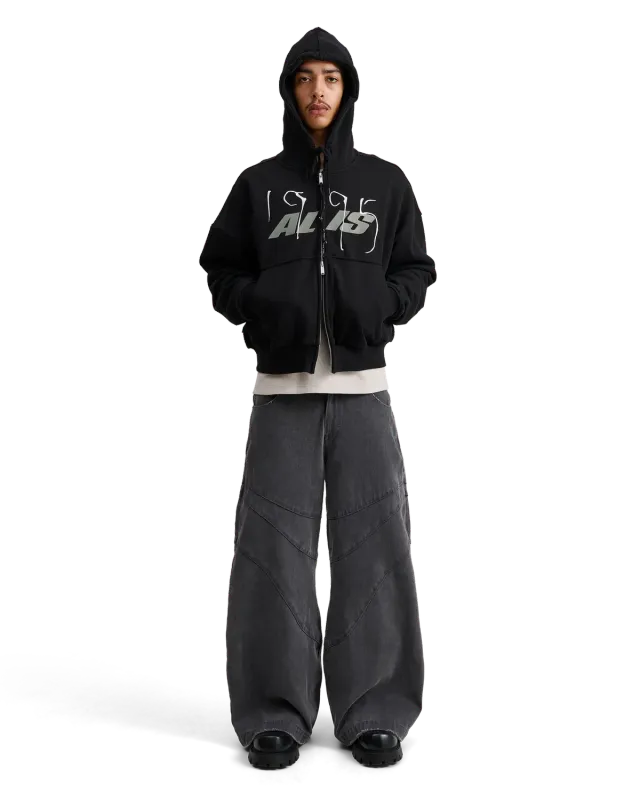 Alis Shen Cropped zip-hoodie sort bomuld