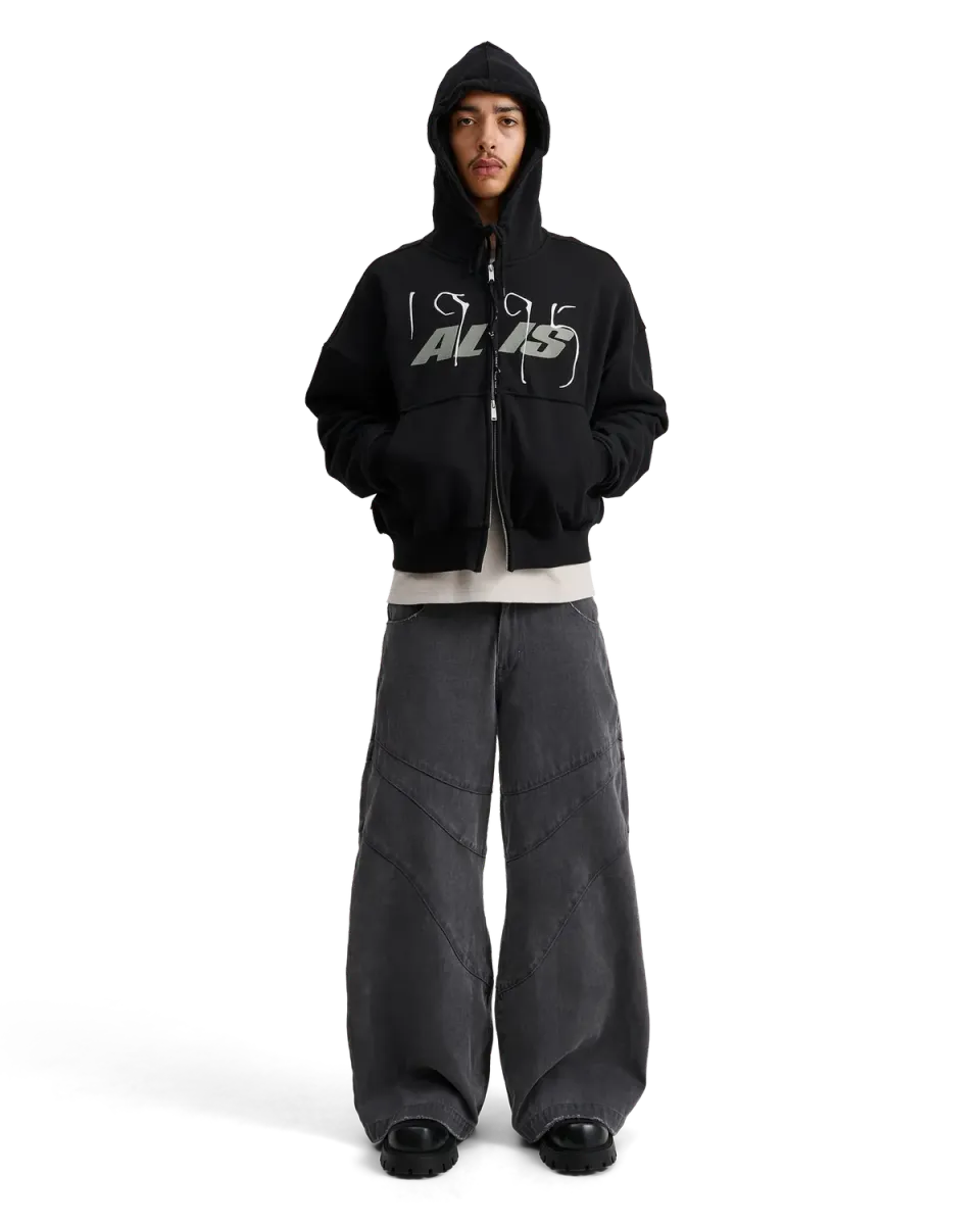 Alis Shen Cropped zip-hoodie sort bomuld