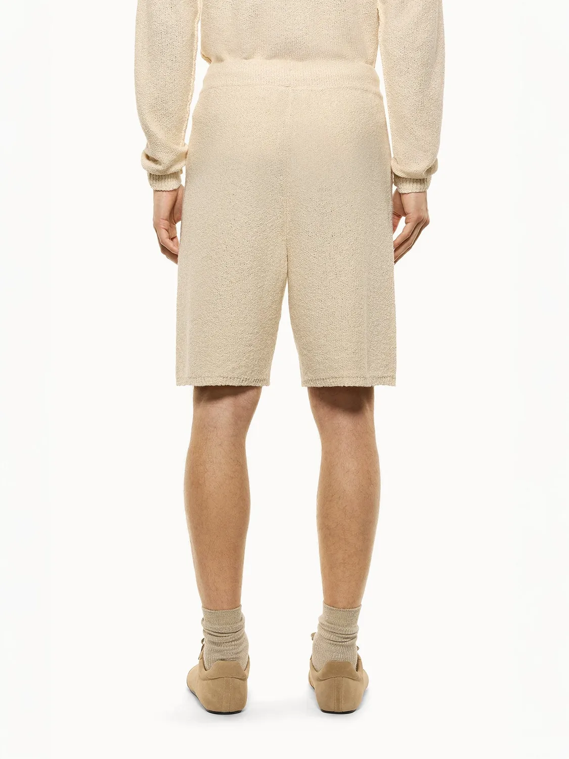 Laneus Cashmere and Silk Bermuda strikshorts creme