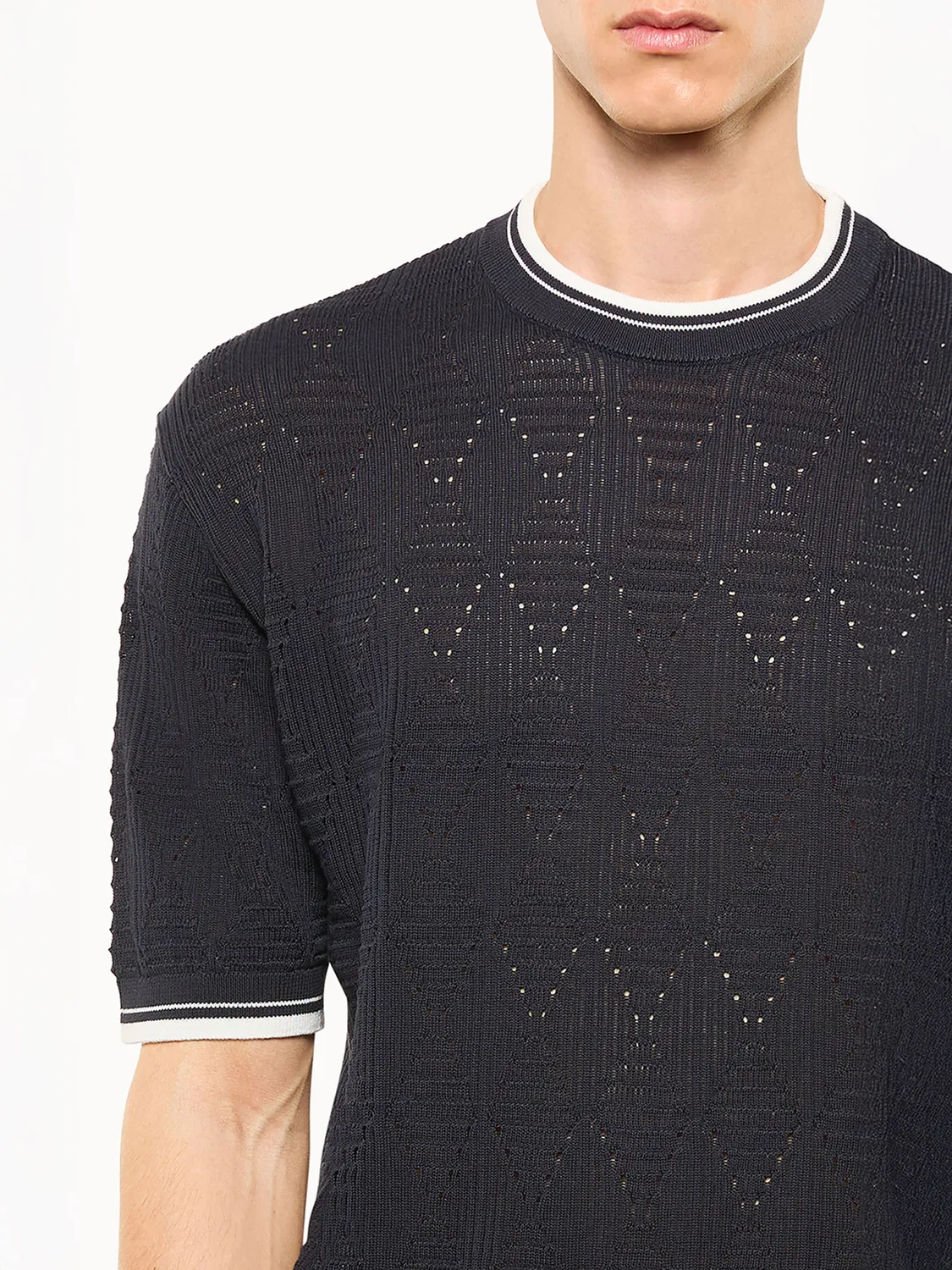 Laneus Open-Knit T-Shirt strik navy bomuld herre