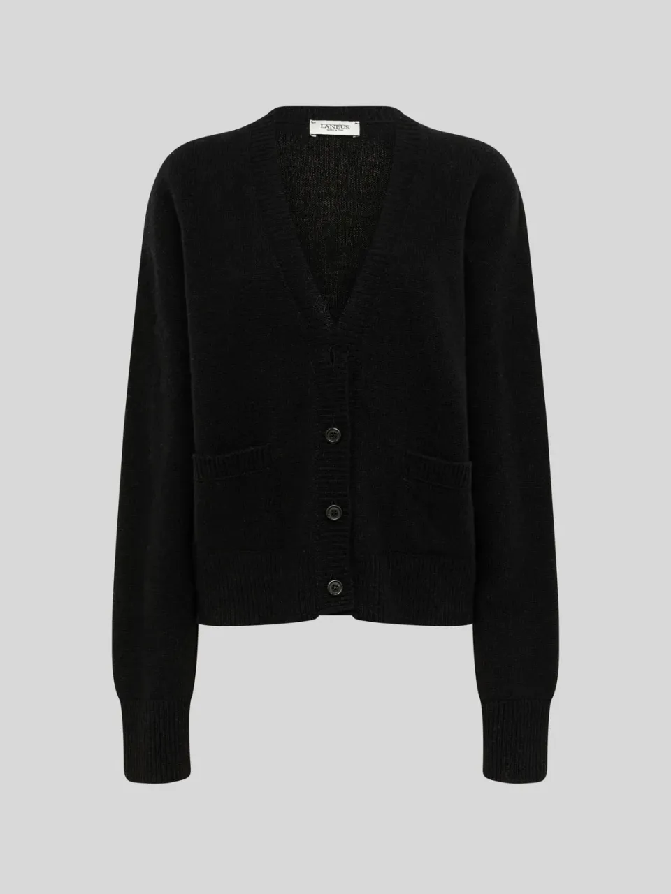 Laneus plain knit cardigan uld cashmere sort