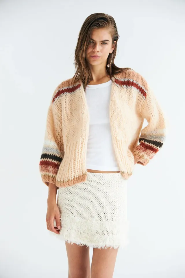 DAWNXDARE Eden 104 Wheat strikcardigan stribet
