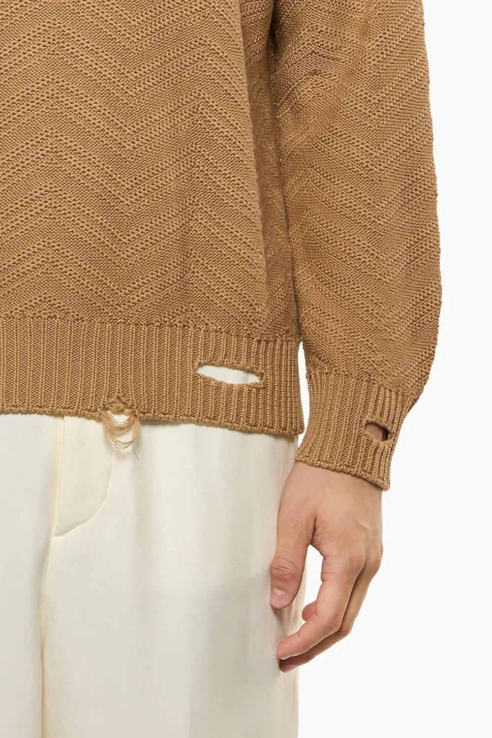Laneus Chevron sweater camel bomuld herre