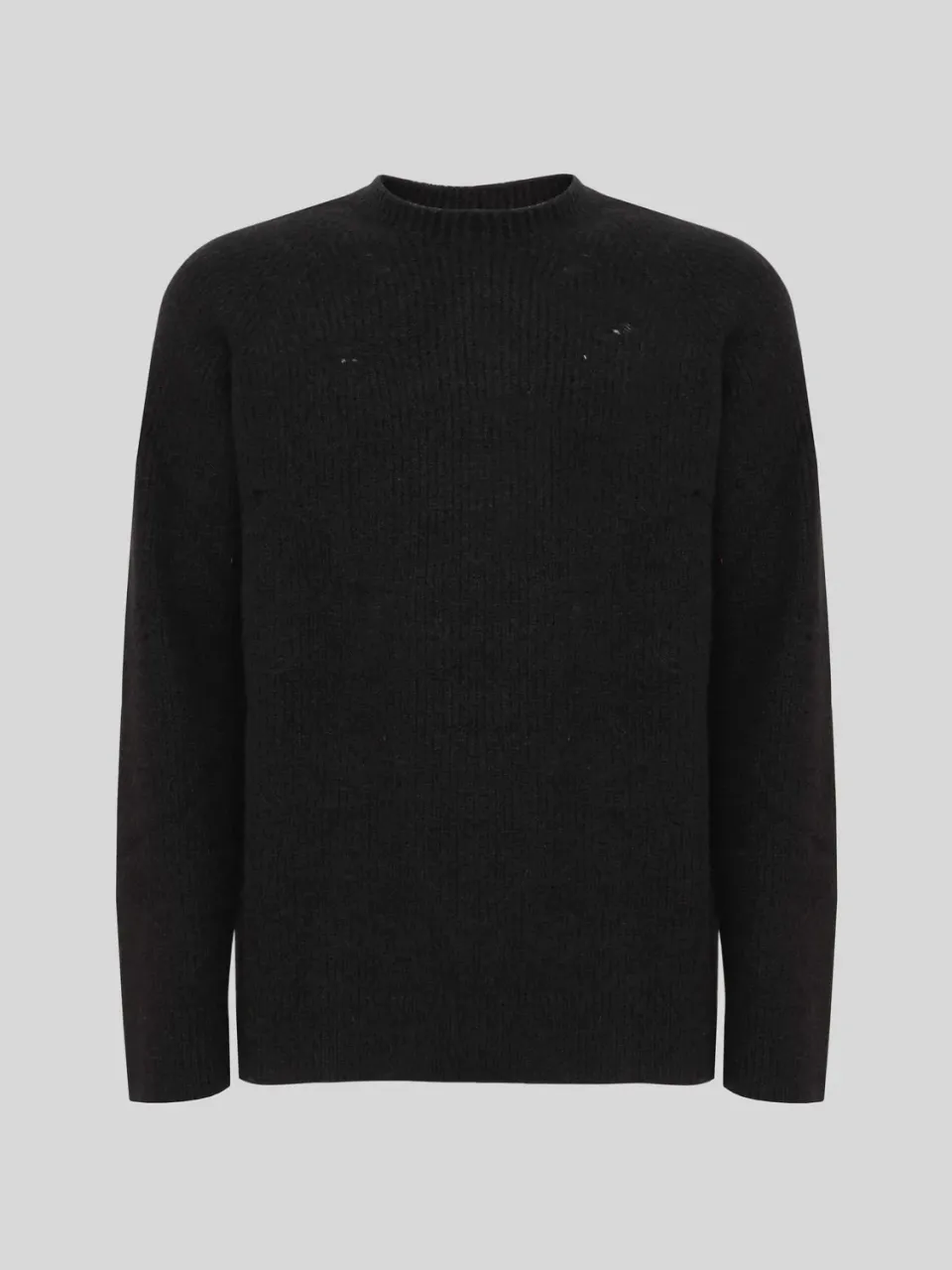 Laneus Destroyed English Rib Boxy Crewneck striktrøje sort cashmere