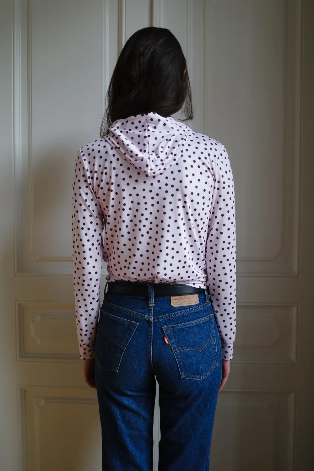 Caro Editions Hoodie jersey pink dots sort kant