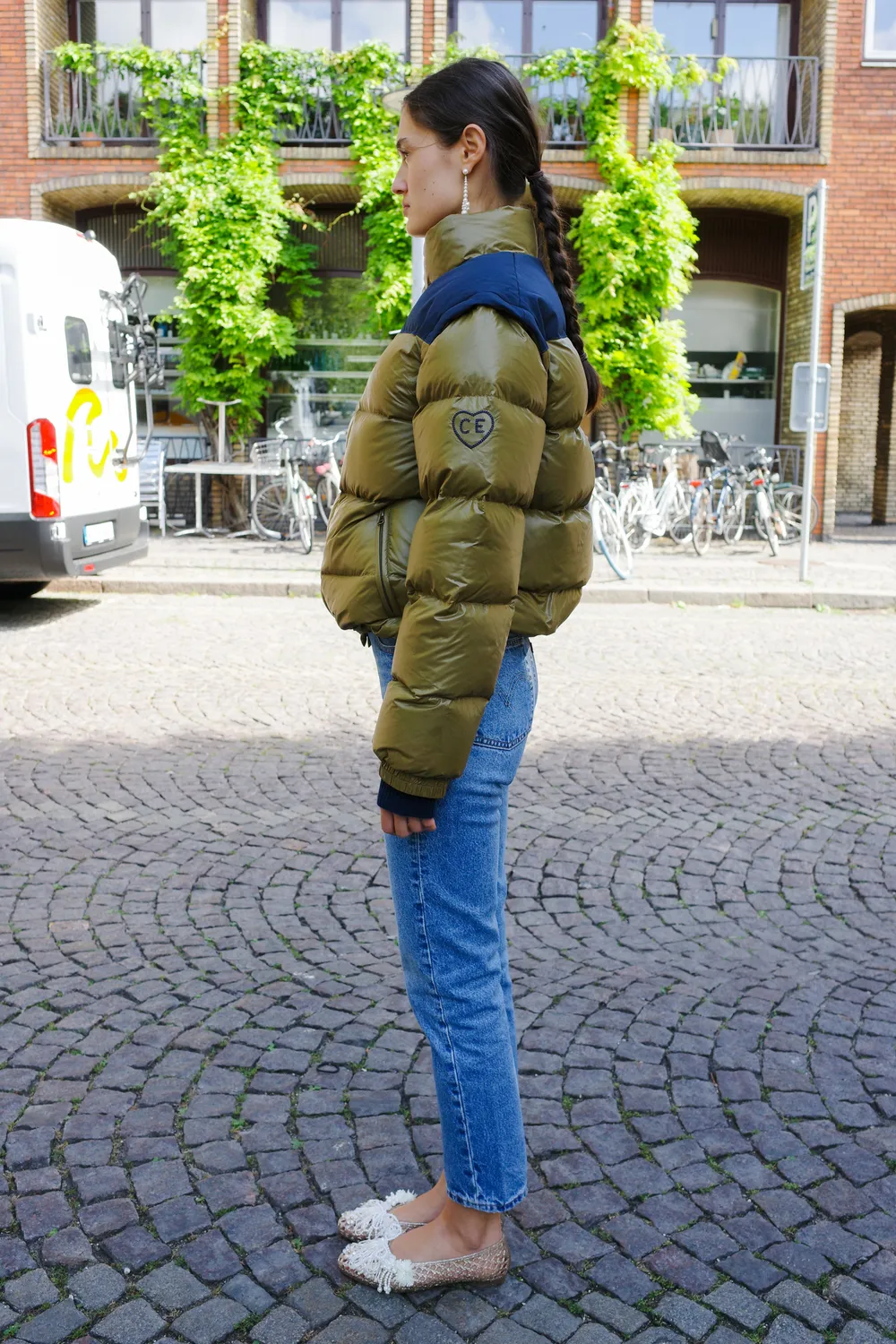 Caro Editions Puffer Nylon Feather dunjakke oliven aftagelige ærmer