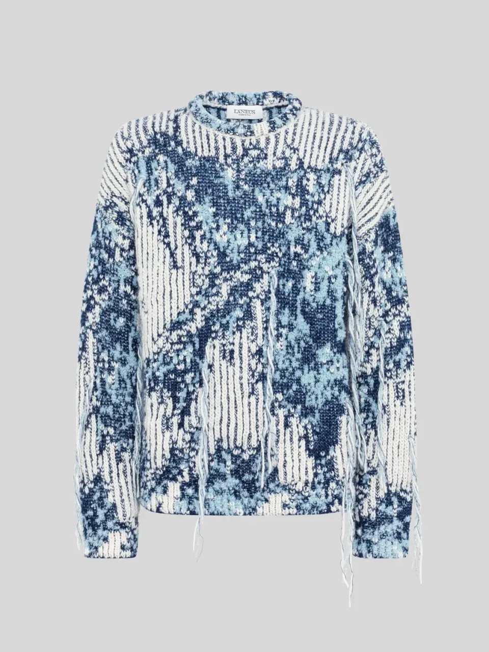 Laneus Jacquard strik blå uld alpaka oversize