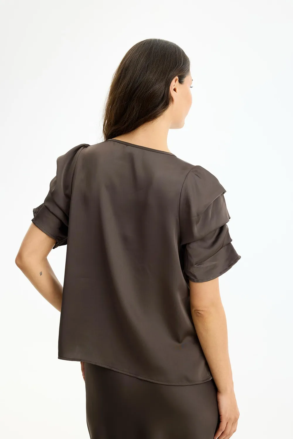 IN FRONT Alexandra bluse med print og vide ærmer