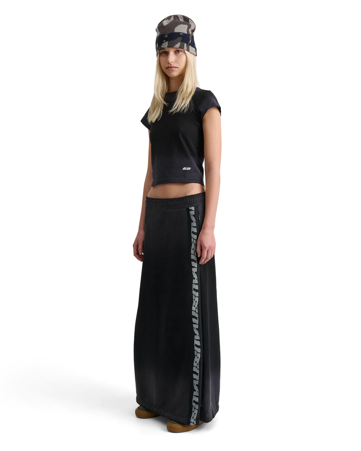 Alis Nirah long jersey nederdel faded black bomuld