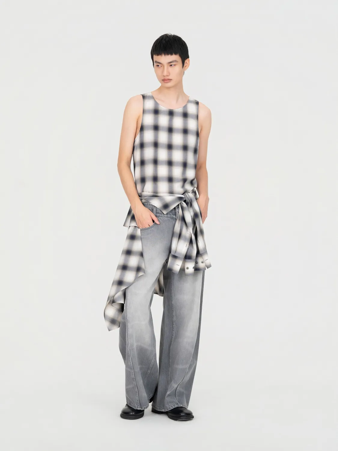 Feng Chen Wang Washed Denim jeans grå loose fit
