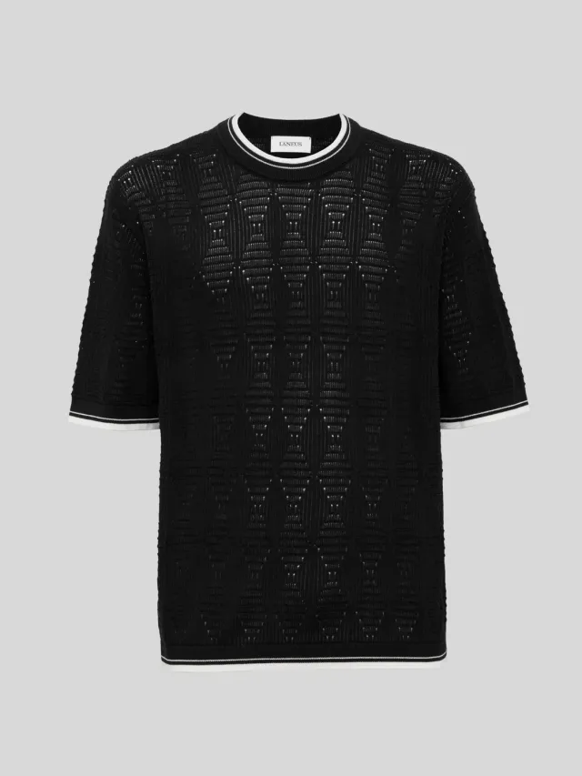 Laneus Knitted Openwork T-Shirt strik sort bomuld