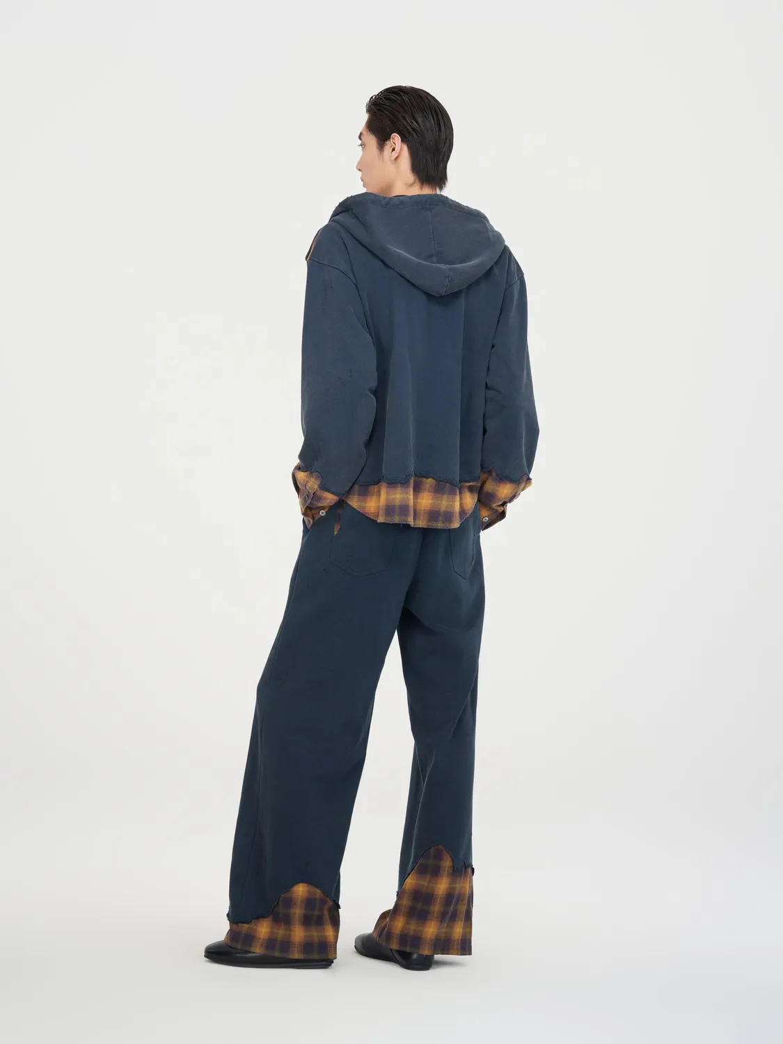 Feng Chen Wang Navy Plaid hættetrøje ternet lynlås