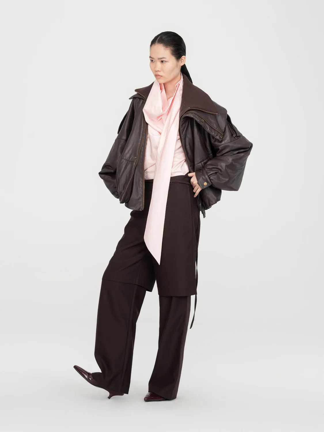 Feng Chen Wang Asymmetric Double Collar Jakke kunstlæder