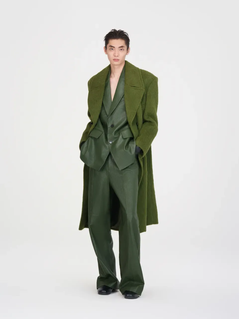 Feng Chen Wang Wool Blend Frakke Grøn Dobbeltknappet