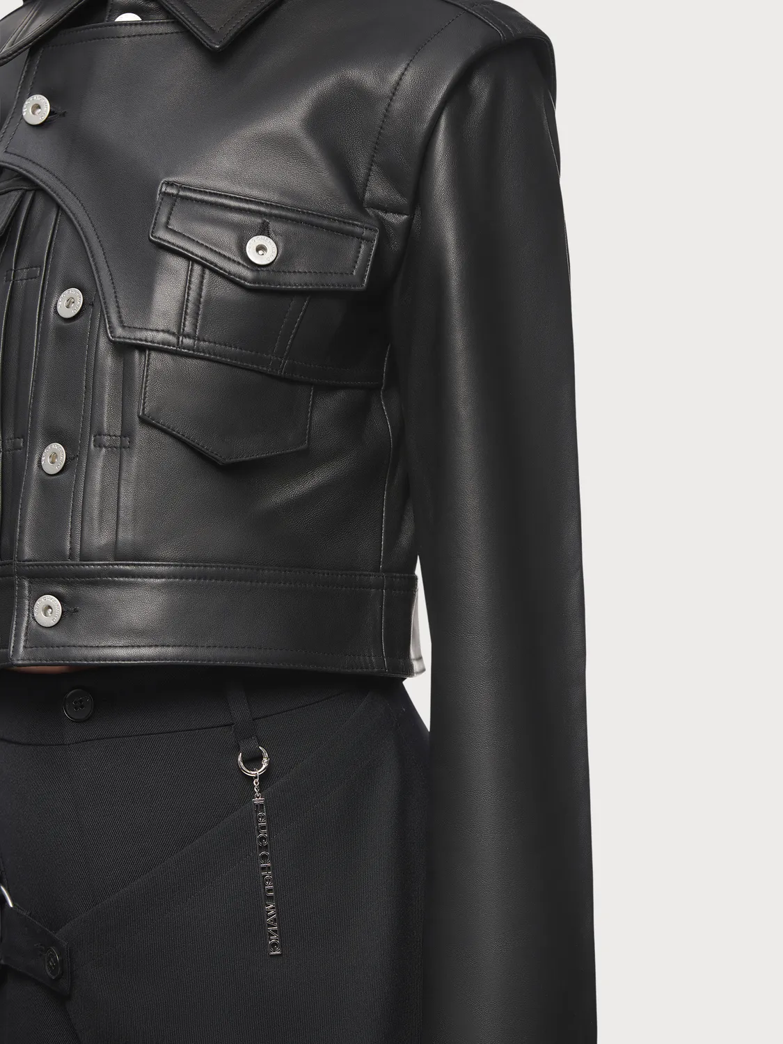 Feng Chen Wang lammeskindsjakke dame padded shoulder