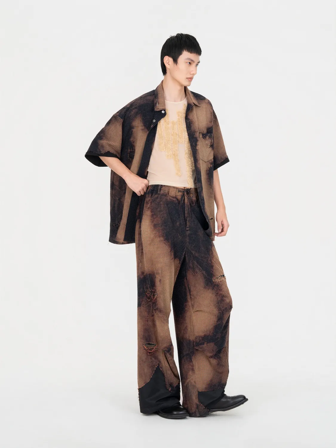 Feng Chen Wang Decayed Check Trousers bukser brun tern