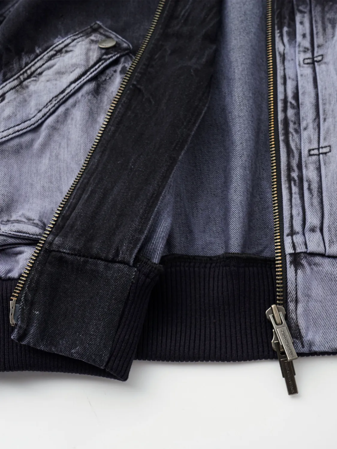 Feng Chen Wang Black Purple Gradient Denim Zip-Up jakke hoodie
