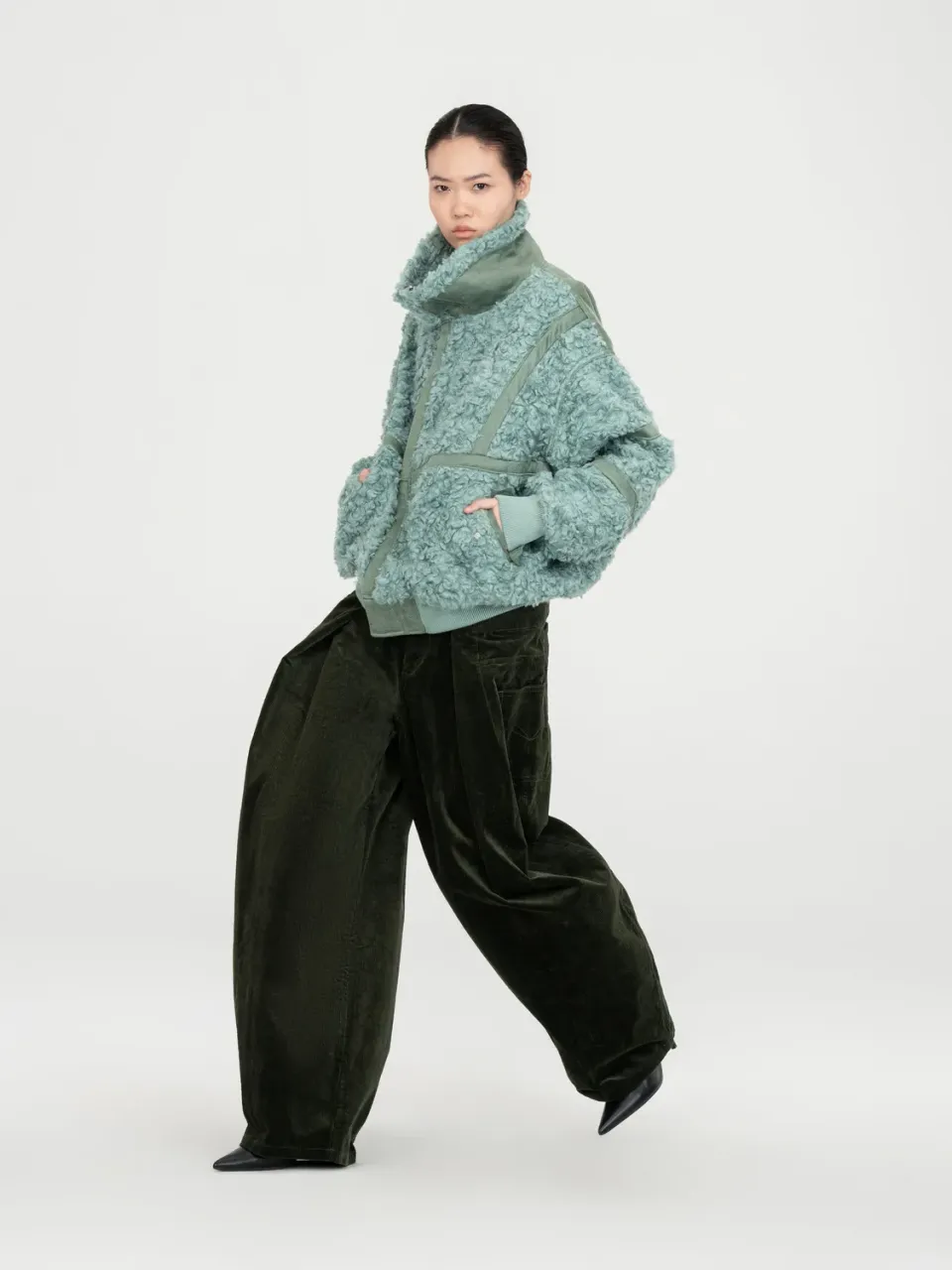 Feng Chen Wang Reversible Shearling jakke grøn vendbar