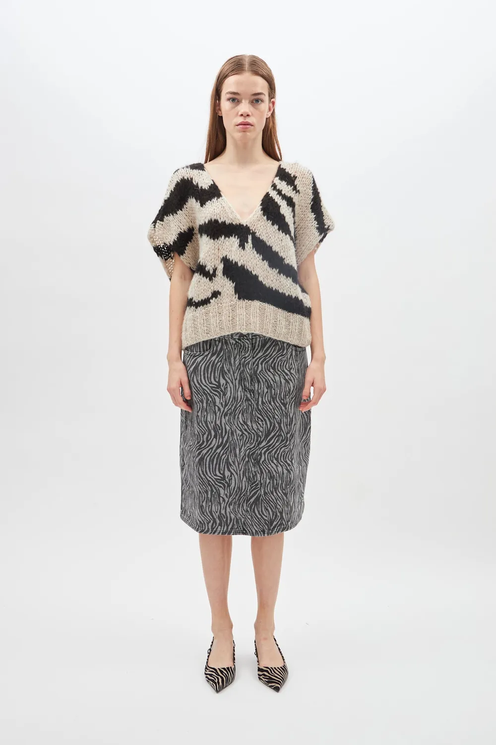 DAWNXDARE CAPRI ZEBRA 199 strikbluse sort mohair