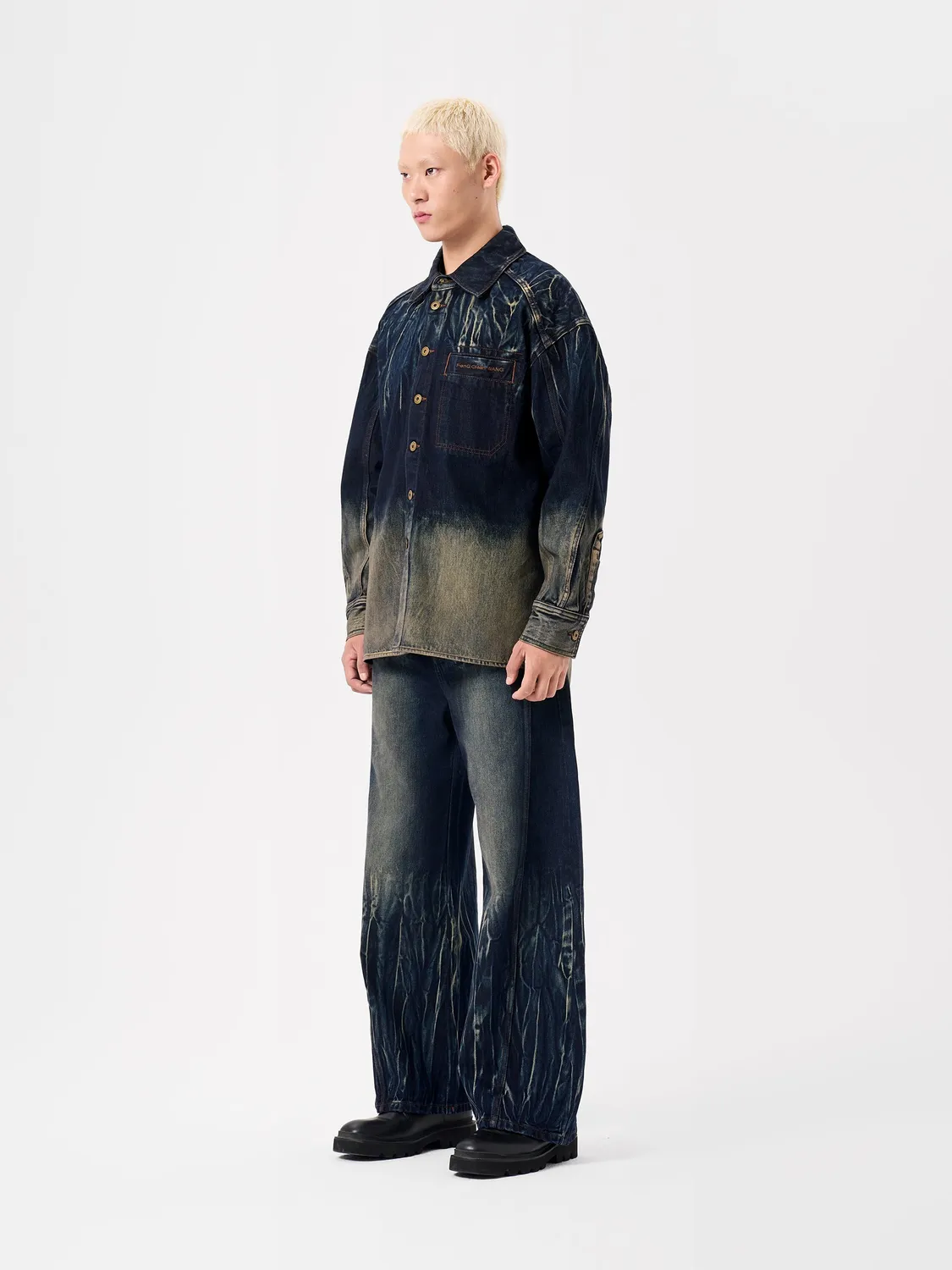 Feng Chen Wang Blue Tie-Dye skjortejakke blå denim