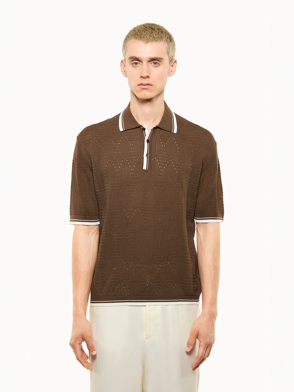 Laneus Openwork Knit polo chokolade bomuld
