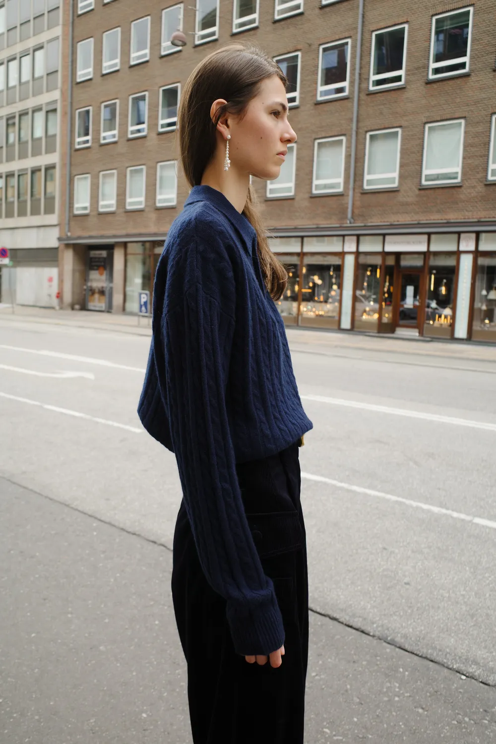 Caro Editions Cable-Knit Polo poloskjorte navy cashmere