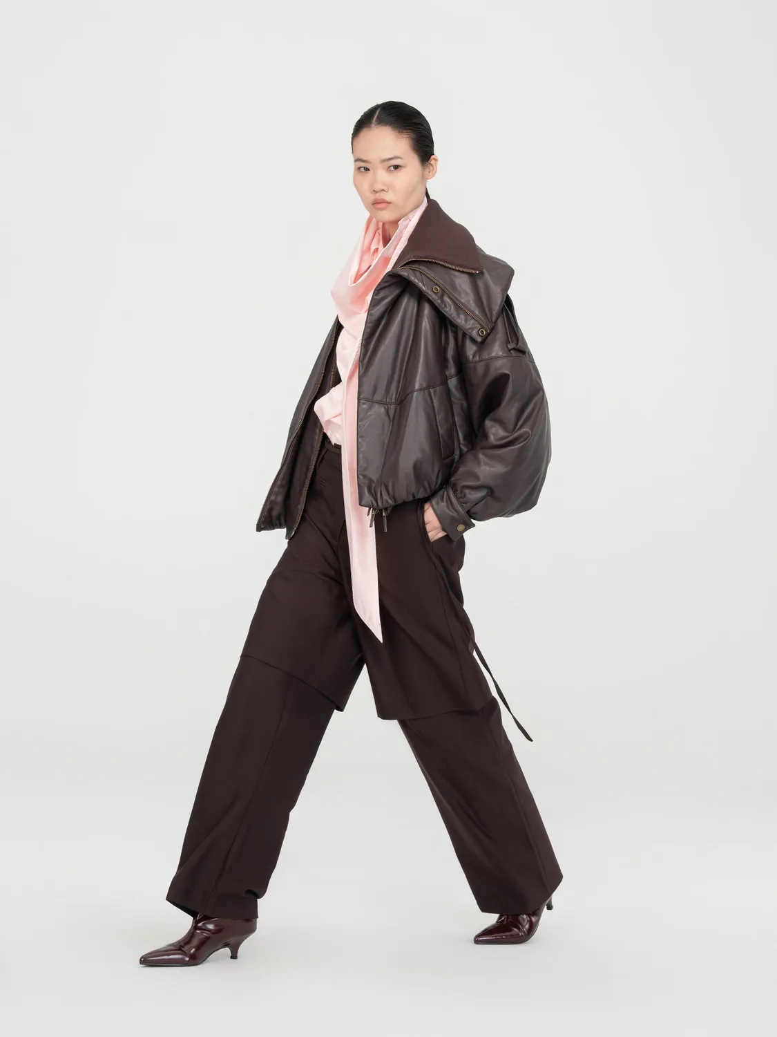 Feng Chen Wang Asymmetric Double Collar Jakke kunstlæder