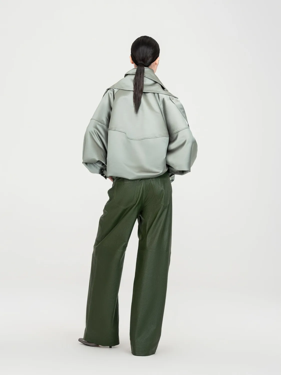 Feng Chen Wang Straight-Leg Casual læderbukser grøn