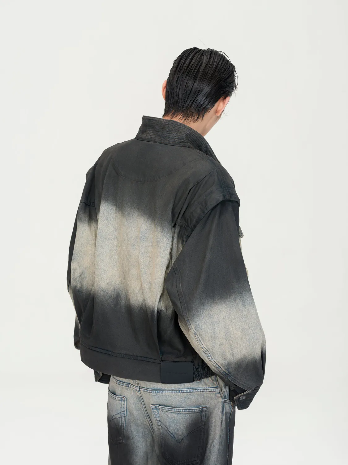 Feng Chen Wang Ombre denimjakke blå-sort cropped