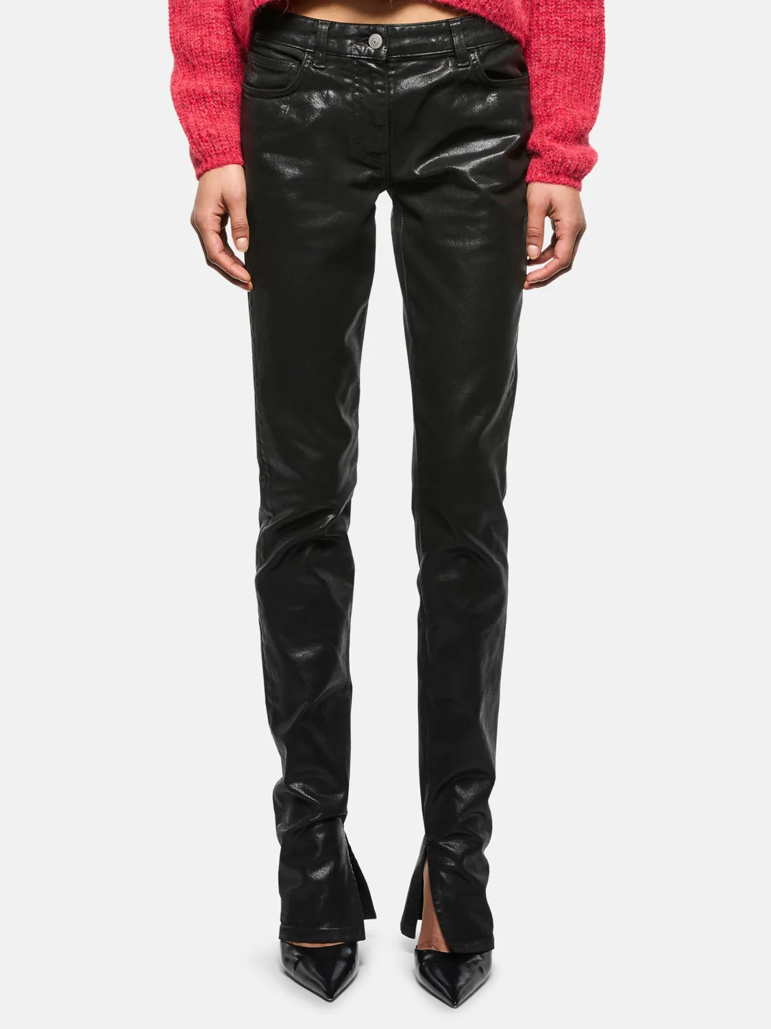Laneus Coated jeans læderlook sort slim