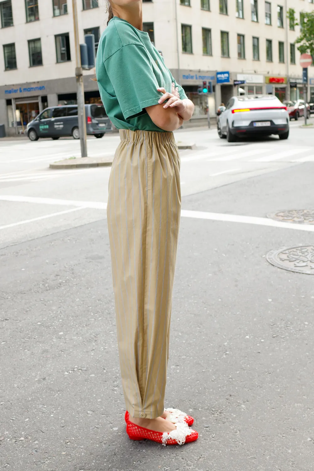 Caro Editions Coco Pants bukser beige-grå stribet bomuld