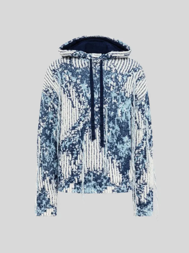 Laneus Hoodie Over in Jacquard hættetrøje blå uldblanding