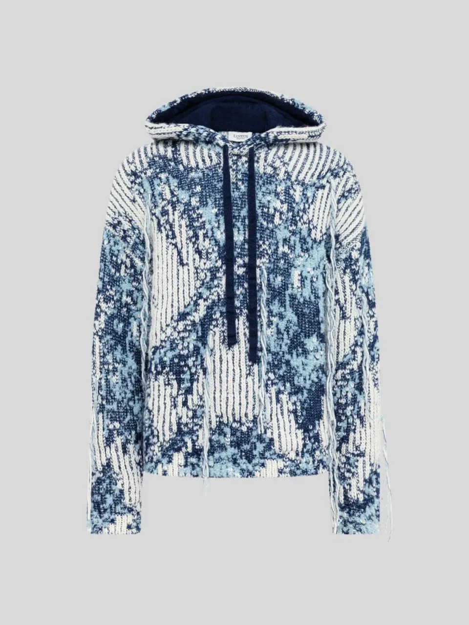 Laneus Hoodie Over in Jacquard hættetrøje blå uldblanding