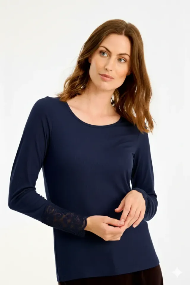 IN FRONT Vivian bluse blonde ribbet langærmet