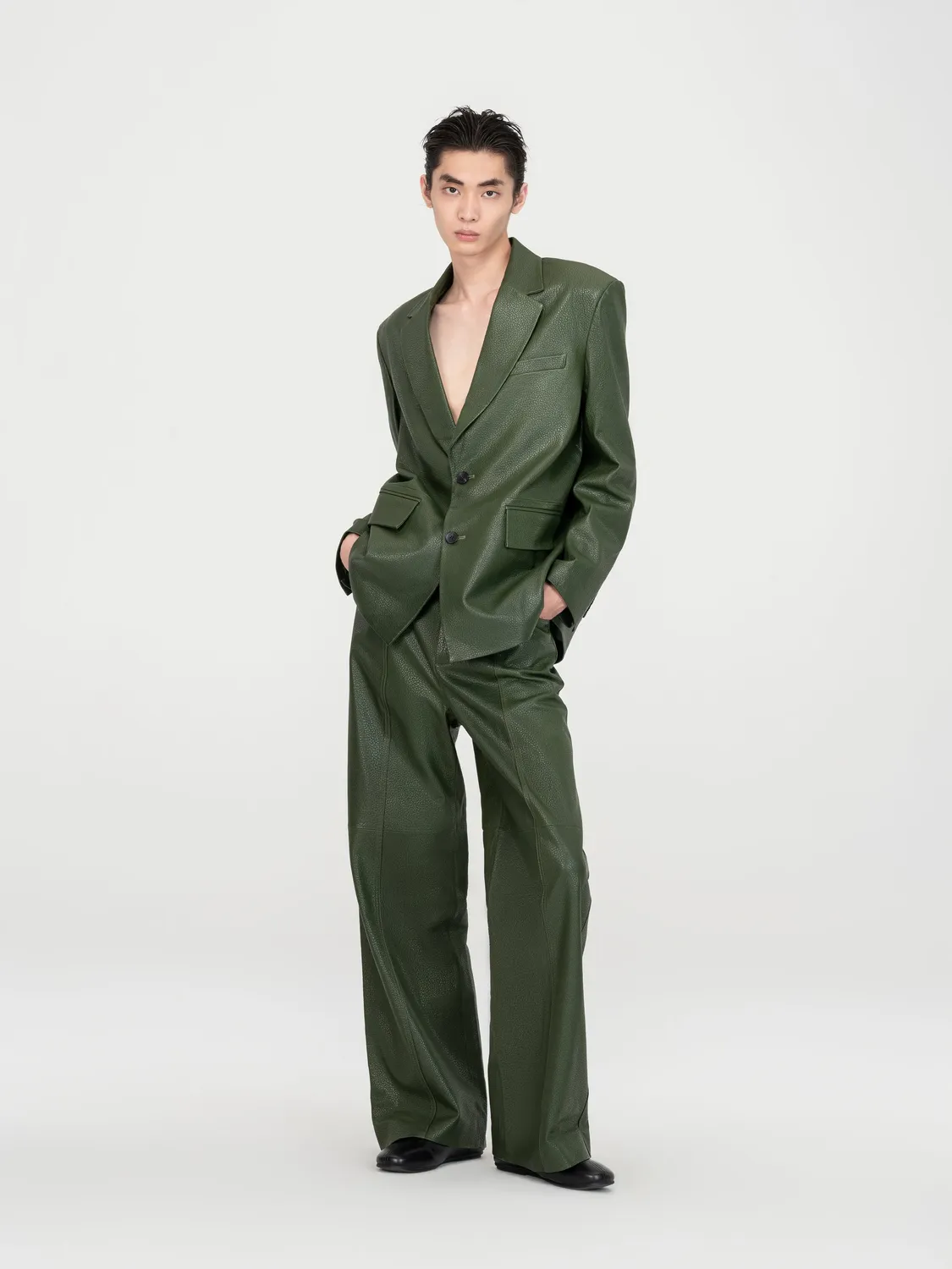 Feng Chen Wang Sheepskin Leather blazer XS-XL grøn lammeskind