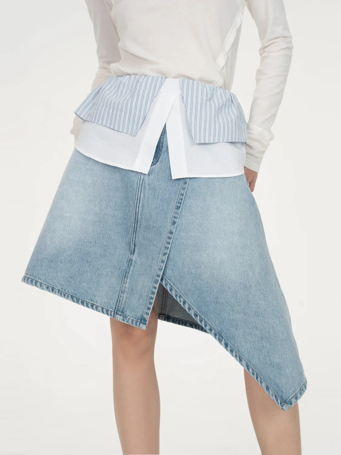 Feng Chen Wang 2-in-1 Colorblock Denimnederdel grå vask