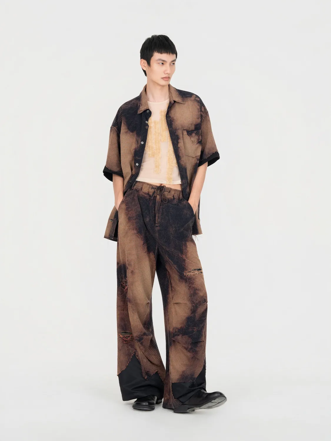 Feng Chen Wang Decayed Check Trousers bukser brun tern